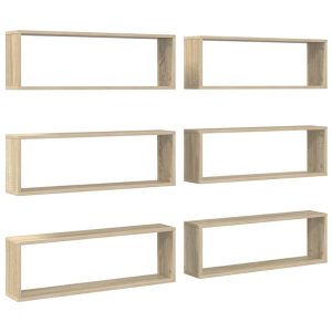 Rafturi de perete cub, 6 buc., stejar Sonoma, 80x15x26,5 cm PAL