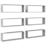 Rafturi de perete cub, 6 buc., gri beton, 80x15x26,5 cm, PAL