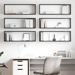 Rafturi de perete cub 6 buc negru extralucios 80x15x26