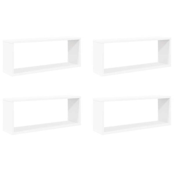 Rafturi de perete cub, 4 buc., alb, 60x15x23 cm, lemn prelucrat