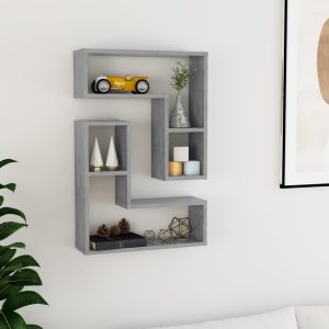 Rafturi de perete, 2 buc., gri beton, 50x15x50 cm, PAL