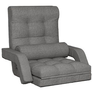Scaun de podea pliabil cu funcție de pat, gri deschis, textil