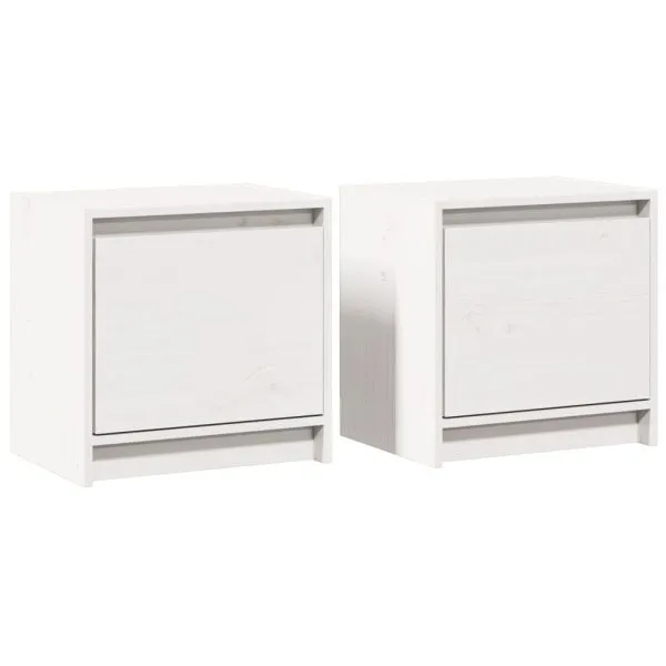 Noptiere, 2 buc., alb, 40×30,5×40 cm, lemn masiv de pin