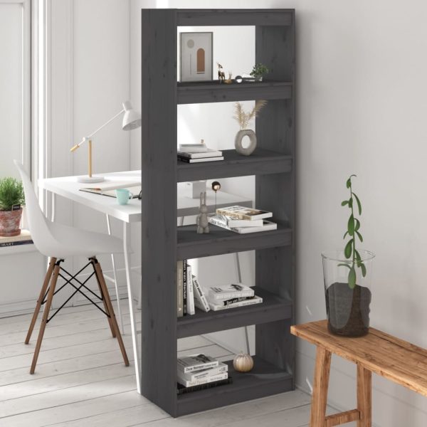 Bibliotecă/Separator cameră, gri, 60x30x167,5 cm lemn masiv pin