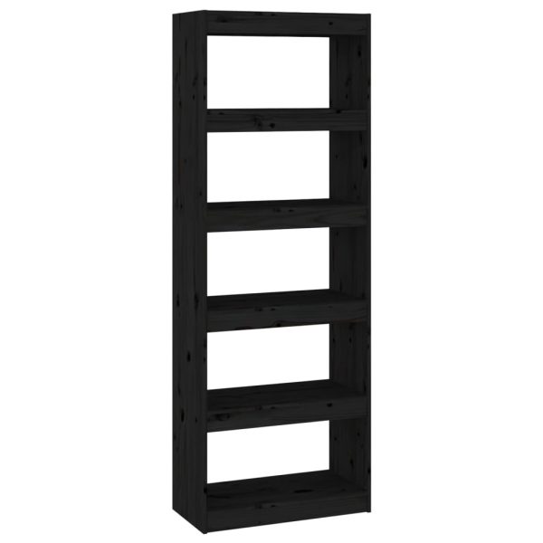 Bibliotecă/Separator cameră negru 60x30x167,5 cm lemn masiv pin