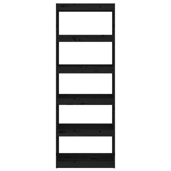 Bibliotecă/Separator cameră negru 60x30x167,5 cm lemn masiv pin