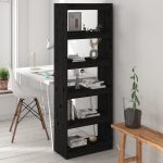 Bibliotecă/Separator cameră negru 60x30x167,5 cm lemn masiv pin