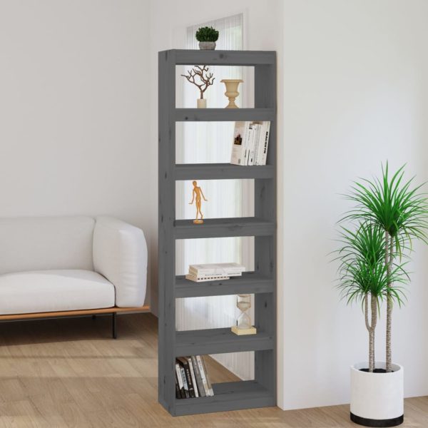 Bibliotecă/Separator cameră gri 60x30x199,5 cm lemn masiv pin