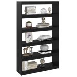 Bibliotecă/Separator cameră, negru,100x30x167,5 cm, pin masiv