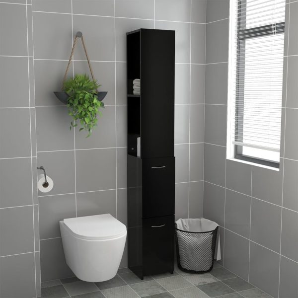 Dulap de baie, negru, 25×26,5×170 cm, lemn prelucrat