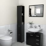 Dulap de baie, negru, 25×26,5×170 cm, lemn prelucrat