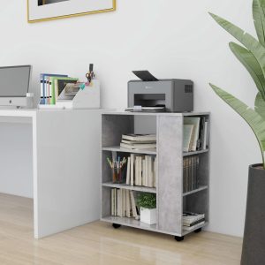 Dulap cu roți, gri beton, 60x35x75 cm, lemn prelucrat