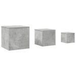 Mese laterale, 3 buc., gri beton, lemn compozit
