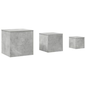 Mese laterale, 3 buc., gri beton, lemn compozit