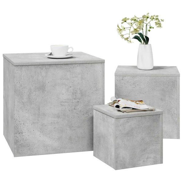 Mese laterale, 3 buc., gri beton, lemn compozit
