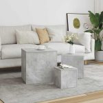 Mese laterale, 3 buc., gri beton, lemn compozit