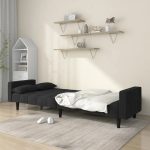 Canapea extensibilă cu 2 locuri, 2 perne, negru, catifea