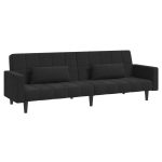 Canapea extensibilă cu 2 locuri, 2 perne, negru, catifea