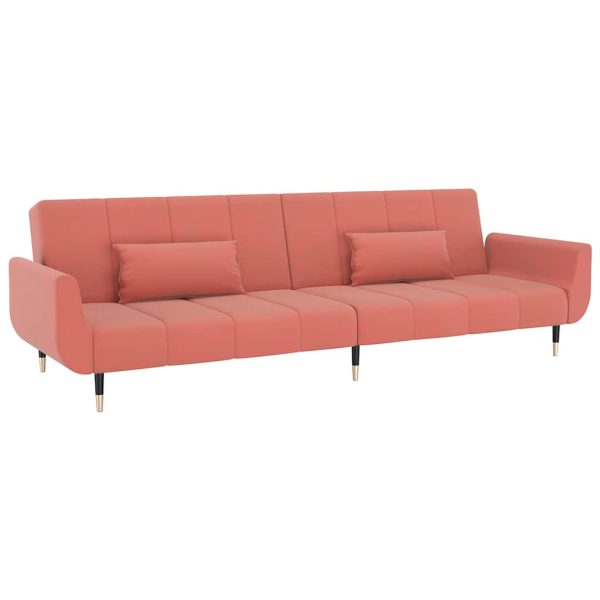 Canapea extensibilă cu 2 locuri, 2 perne, roz, catifea