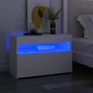 Noptiere cu lumini LED, 2 buc., alb, 60x35x40cm, lemn prelucrat