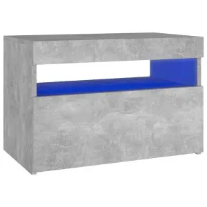 Noptieră cu lumini LED, gri beton, 60x35x40 cm