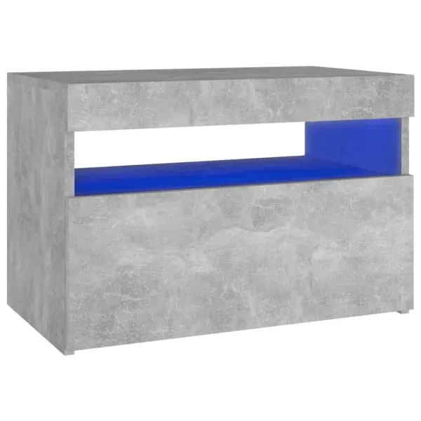 Noptieră cu lumini LED, gri beton, 60x35x40 cm