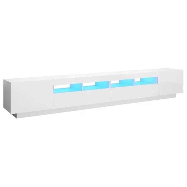 Comodă TV cu lumini LED, alb extra lucios, 260x35x40 cm