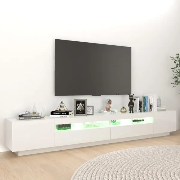 Comodă TV cu lumini LED, alb extra lucios, 260x35x40 cm
