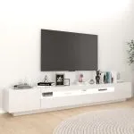 Comodă TV cu lumini LED, alb extra lucios, 260x35x40 cm