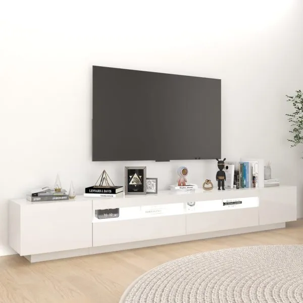 Comodă TV cu lumini LED, alb extra lucios, 260x35x40 cm