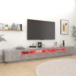 Comodă TV cu lumini LED, gri beton, 300x35x40 cm
