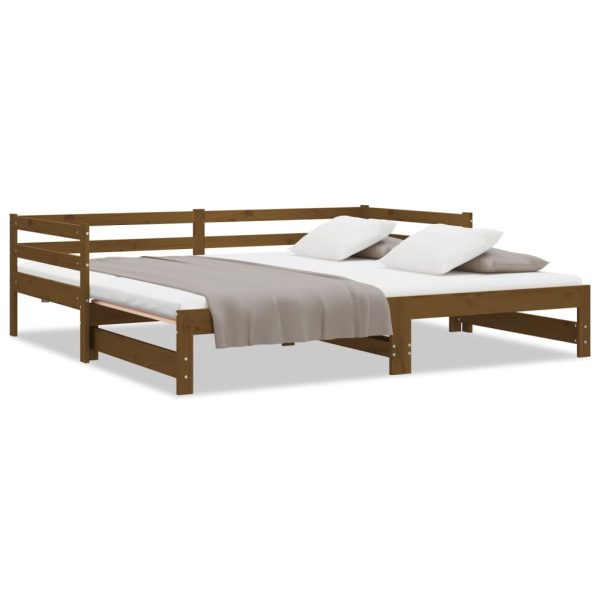 Pat extensibil de zi maro miere 2x(90×200) cm lemn masiv pin