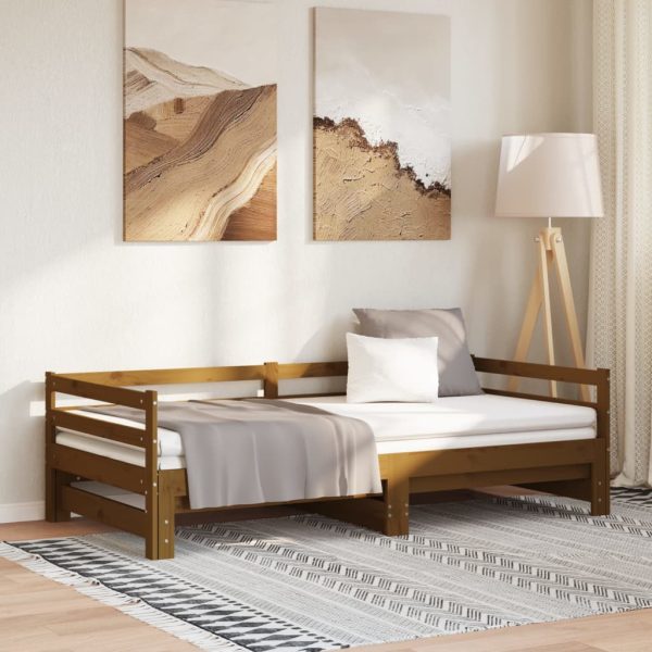 Pat extensibil de zi maro miere 2x(90×200) cm lemn masiv pin