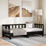 Pat extensibil de zi, negru, 2x(90×200) cm, lemn masiv de pin