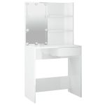 Masă de toaletă cu LED, alb extralucios, 74,5x40x141 cm