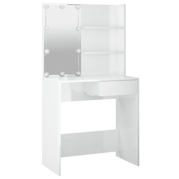 Masă de toaletă cu LED, alb extralucios, 74,5x40x141 cm