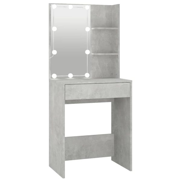 Masă de toaletă cu LED, gri beton, 60x40x140 cm