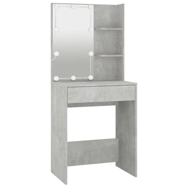 Masă de toaletă cu LED, gri beton, 60x40x140 cm