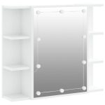 Dulap cu oglindă și LED, alb extralucios, 70×16,5×60 cm
