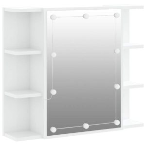 Dulap cu oglindă și LED, alb extralucios, 70×16,5×60 cm