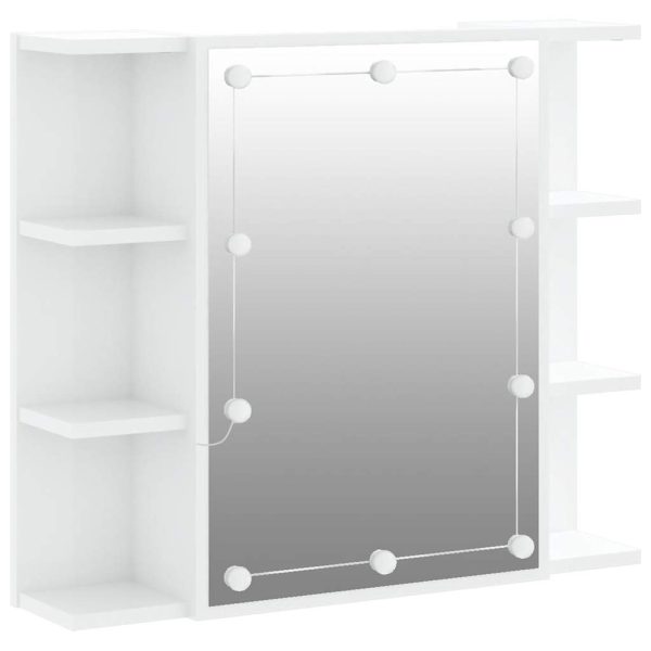 Dulap cu oglindă și LED, alb extralucios, 70×16,5×60 cm