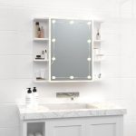 Dulap cu oglindă și LED, alb extralucios, 70×16,5×60 cm