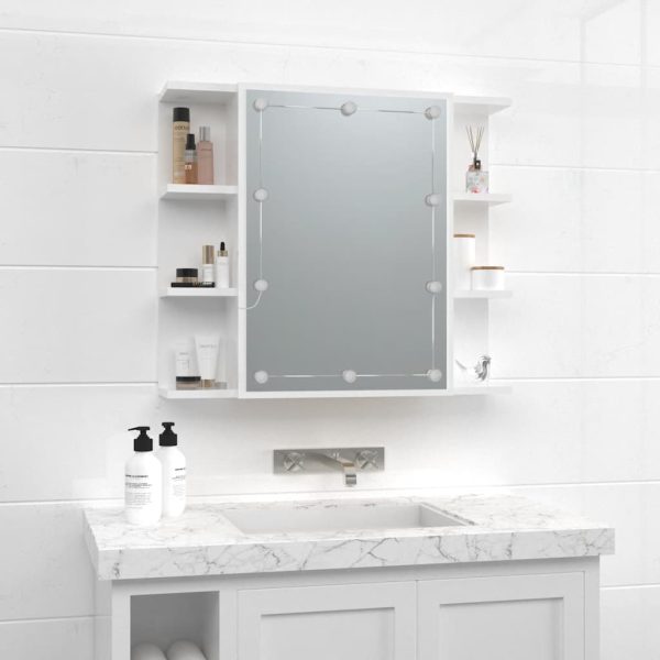 Dulap cu oglindă și LED, alb extralucios, 70×16,5×60 cm