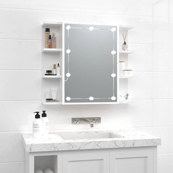 Dulap cu oglindă și LED, alb extralucios, 70×16,5×60 cm