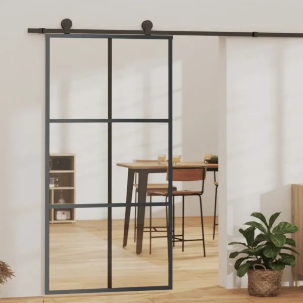 Ușă glisantă cu set feronerie, 102×205 cm, sticlă ESG/aluminiu