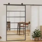 Ușă glisantă cu set feronerie, 102×205 cm, sticlă ESG/aluminiu