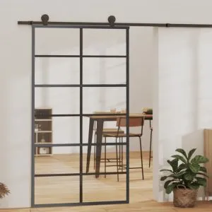 Ușă glisantă cu set feronerie, 102×205 cm, sticlă ESG/aluminiu