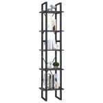 Bibliotecă cu 5 rafturi, gri, 40x30x175 cm, lemn masiv de pin