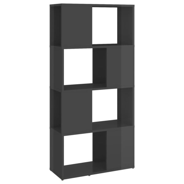 Bibliotecă/Separator cameră, gri extralucios, 60x24x124,5 cm