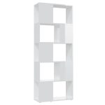 Bibliotecă/Separator cameră, alb extralucios, 60x24x155 cm